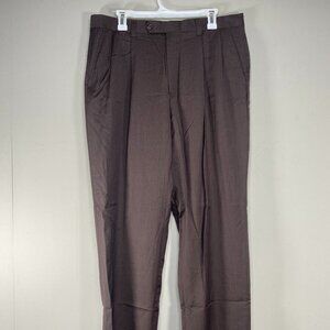 Stafford Executive 100% Wool Pleated Dress Pants Men's 36 x 32 Brown High Rise